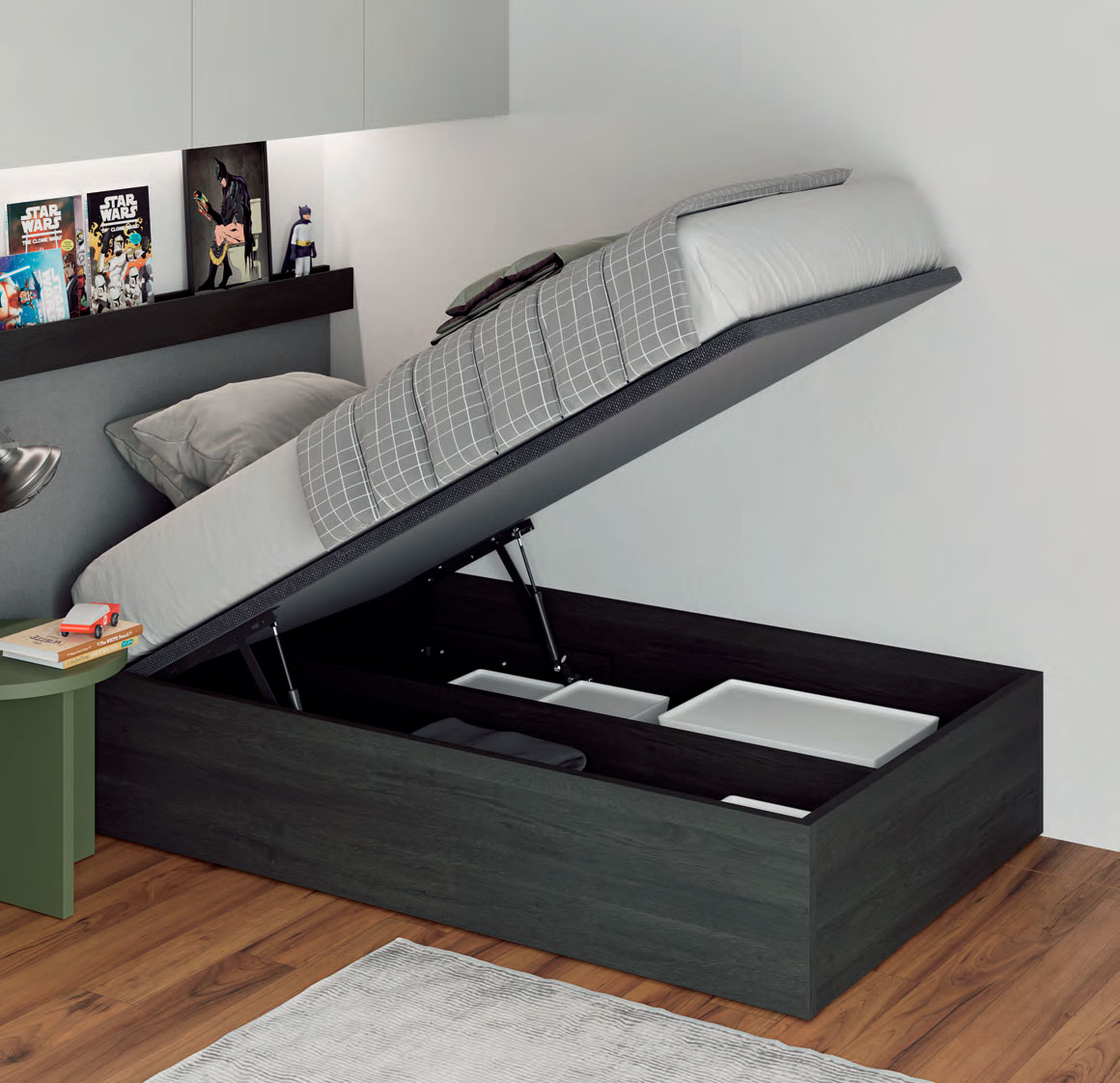 Cama abatible con base tapizada
